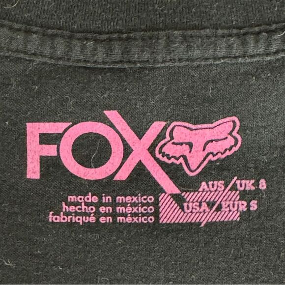 Fox T-shirt Black V-Neck Pink Logo S - Picture 3 of 7